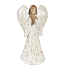 Load image into Gallery viewer, EVERGREEN 12&quot;H WHITE ANGEL WITH WOOD CARVED FINSH GARDEN STATUARY