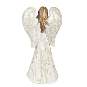 EVERGREEN 12"H WHITE ANGEL WITH WOOD CARVED FINSH GARDEN STATUARY