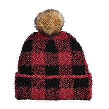 Load image into Gallery viewer, MUD PIE CHENILLE BEANIE RED CHECK