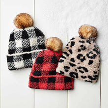 Load image into Gallery viewer, MUD PIE CHENILLE BEANIE RED CHECK