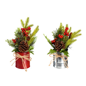 EVERGREEN ASSORTED PINECONE BERRY ARTIFICIAL IN METAL CAN TABLE DECOR