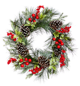 EVERGREEN HOLLY AND PINECONE WREATH