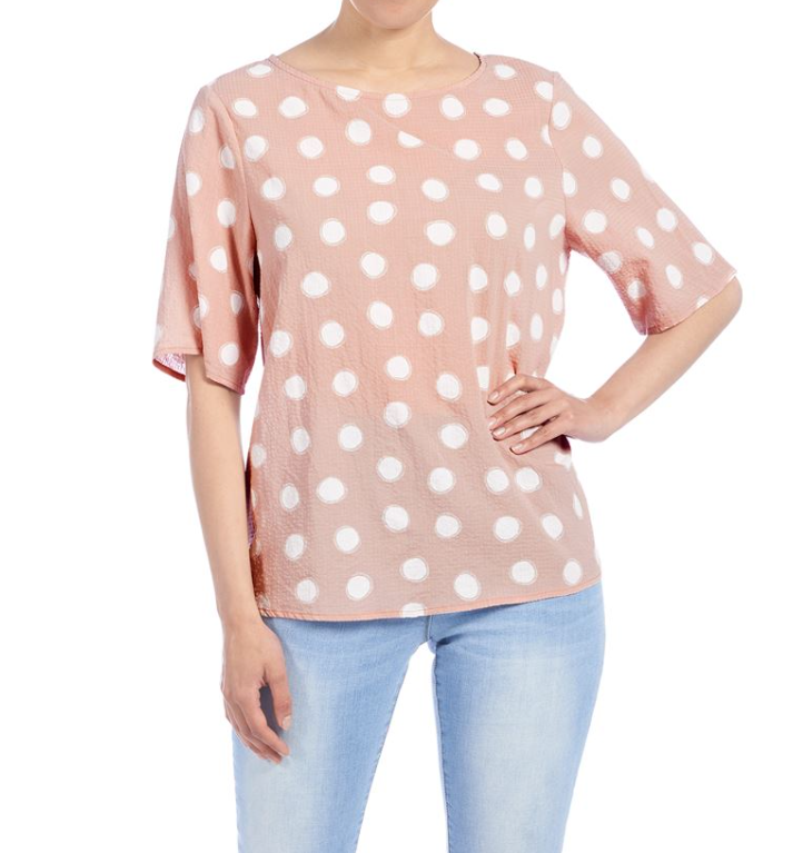 COCO & CARMEN ALLIE CRINKLE DOT TOP IN DUSTY ROSE