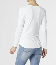 Load image into Gallery viewer, COCO &amp; CARMEN ASHLEY SIDE CINCHED LONG SLEEVE CREW NECK TOP - WINTER WHITE