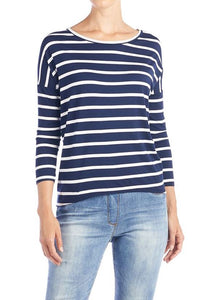 COCO & CARMEN BLAIRE 3/4 SLEEVE STRIPED TEE - NAVY/ WHITE