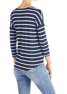 COCO & CARMEN BLAIRE 3/4 SLEEVE STRIPED TEE - NAVY/ WHITE