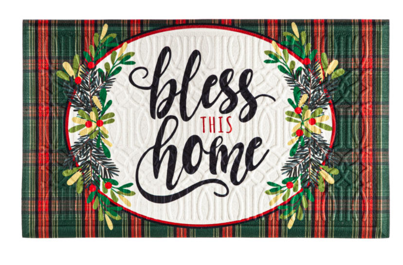 Evergreen Bless This Home Plaid Embossed Floor Mat