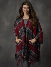 Load image into Gallery viewer, COCO &amp; CARMEN BRISTOL FRINGE TOGGLE RUANA - RED PLAID