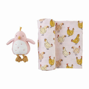 MUD PIE PINK CHICK SWADDLE AND RATTLE