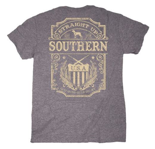 Straight Up Southern God Gun Label Short Sleeve Graphite Heather