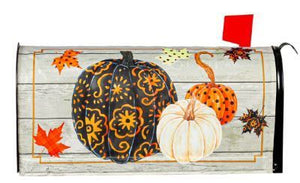 Evergreen Patterned Pumpkins And Leaves Mailbox Cover