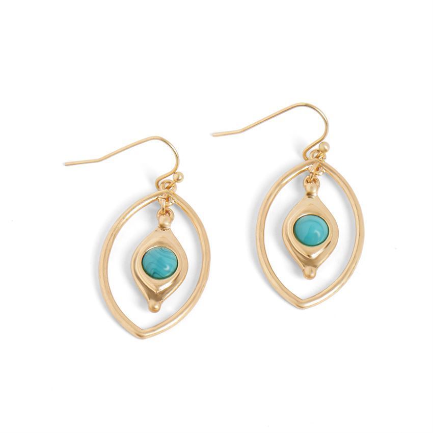 Whispers Gold Dangle Earrings With Turquoise Center