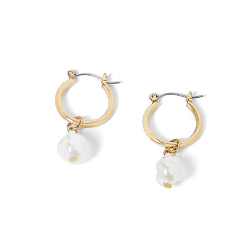 Whispers Small Gold Hoop Earrings With Pearl Dangle
