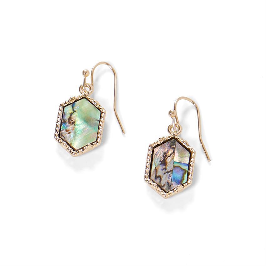 Whispers Abalone Hexagon With Gold Trim Earrings