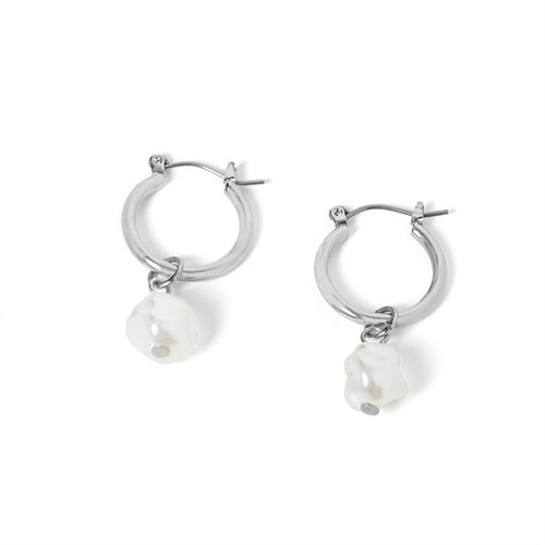 Whispers Small Silver Hoop Earrings With Pearl Dangle