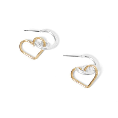 Whispers Small Silver Hoop With Gold Dangle Earrings Heart