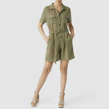 Load image into Gallery viewer, COCO &amp; CARMEN BELLAMY BUTTON FRONT UTILITY ROMPER - OLIVE