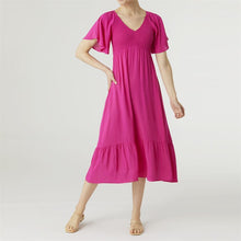 Load image into Gallery viewer, COCO &amp; CARMEN SALTWATER SMOCKED V-NECK DRESS - FUCHSIA