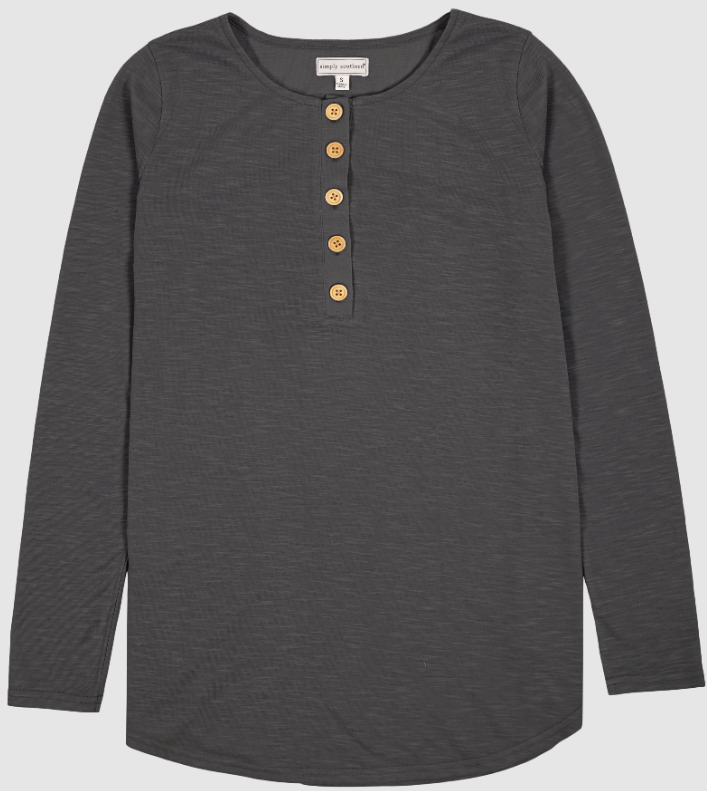 SIMPLY SOUTHERN COLLECTION HENLEY LONG SLEEVE - DARK GRAY