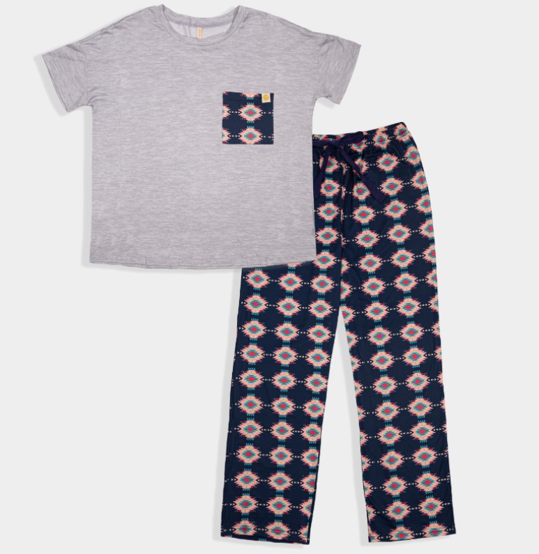 SIMPLY SOUTHERN COLLECTION 2022 COLLECTION PJ T-SHIRT SET - AZTEC NAVY