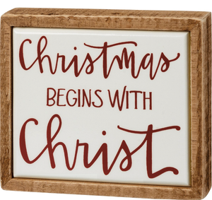 PRIMITIVES BY KATHY CHRISTMAS BEGINS WITH CHRIST MINI WOOD SIGN