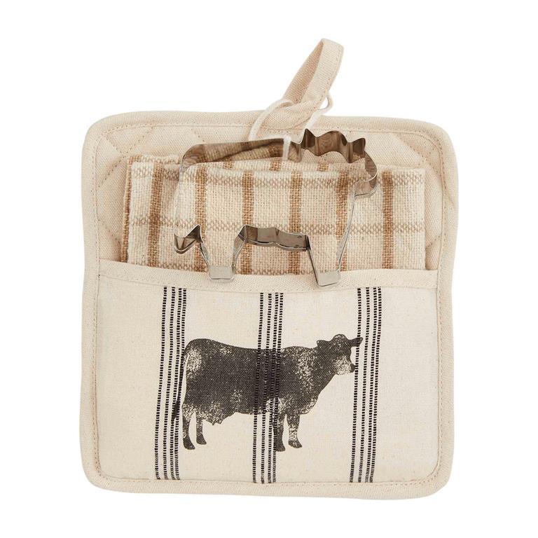 MUD PIE COW FARM POT HOLDER SET