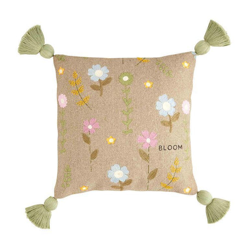 MUD PIE BLOOM SQUARE DHURRIE FLORAL PILLOW