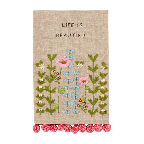 MUD PIE LIFE EMBROIDERED FLORAL TOWELS