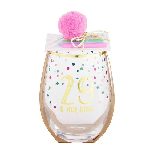 MUD PIE 29 BIRTHDAY WINE GLASS & CANDLE SET