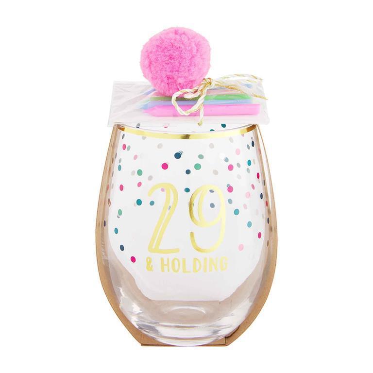 MUD PIE 29 BIRTHDAY WINE GLASS & CANDLE SET