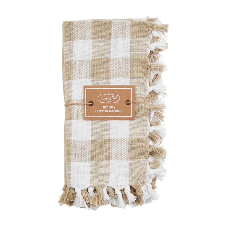 MUD PIE TAUPE GINGHAM NAPKIN SET