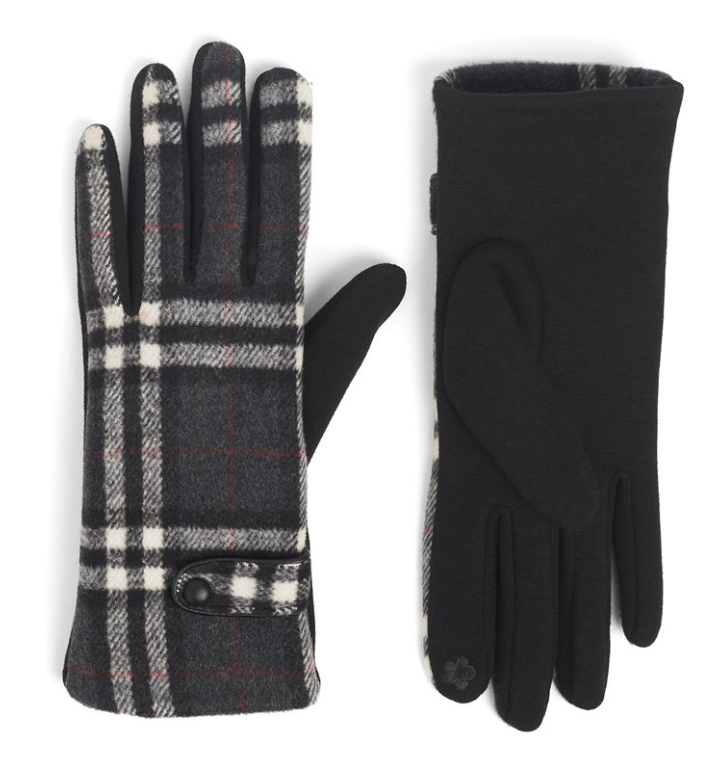 Coco & Carmen Belted Plaid Touchscreen Grey Gloves