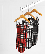 Load image into Gallery viewer, Coco &amp; Carmen Belted Plaid Touchscreen Red Gloves