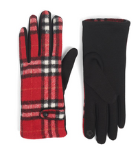 Load image into Gallery viewer, Coco &amp; Carmen Belted Plaid Touchscreen Red Gloves