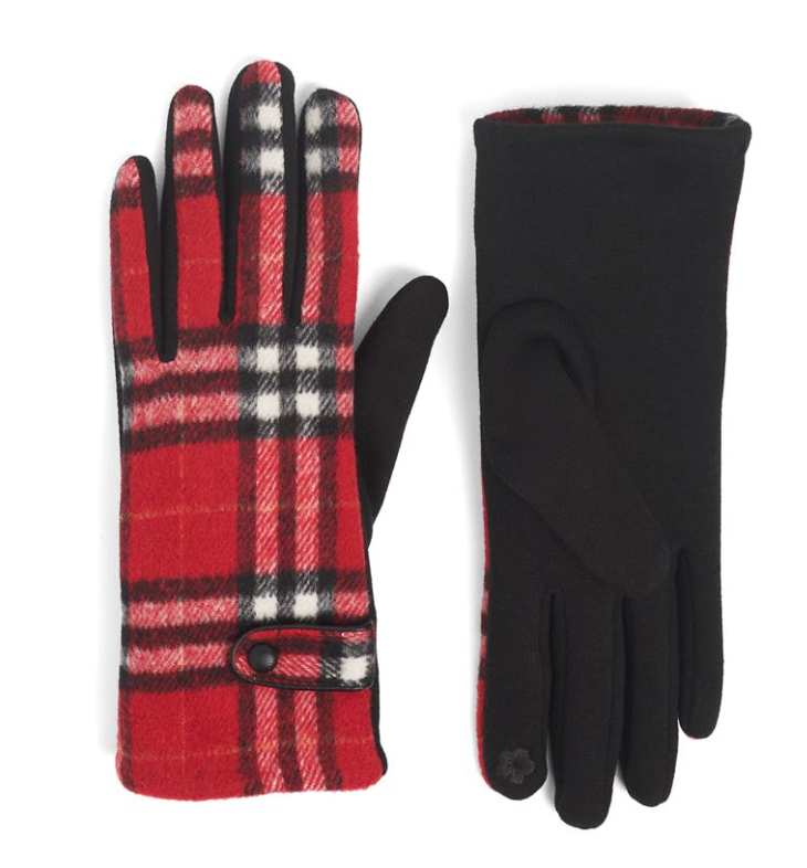 Coco & Carmen Belted Plaid Touchscreen Red Gloves