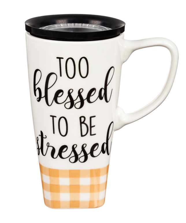 Evergreen To Blessed To Be Stressed Ceramic FLOMO 360 Travel Cup, 17 oz.