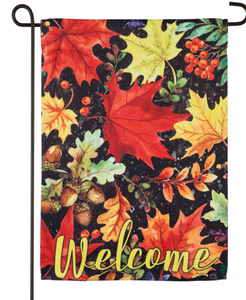 Evergreen Colorful Fall Leaves Suede Garden Flag