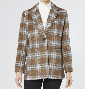 COCO & CARMEN ESSIE PLAID BLAZER - CAMEL/GREY/IVORY