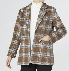 COCO & CARMEN ESSIE PLAID BLAZER - CAMEL/GREY/IVORY