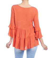 Load image into Gallery viewer, COCO &amp; CARMEN ELLA TIERED RUFFLE TOP IN CORAL