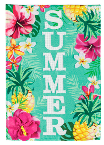 Evergreen Stacked Tropical Summer Garden Linen Flag