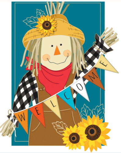 Evergreen Fall Scarecrow Welcome Garden Flag