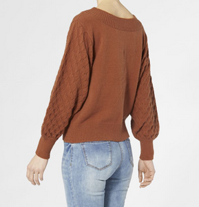 COCO & CARMEN GINGER BOAT NECK POINTELLE SWEATER - RUST