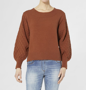 COCO & CARMEN GINGER BOAT NECK POINTELLE SWEATER - RUST