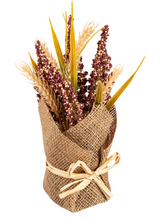 Load image into Gallery viewer, Evergreen Heather And Wheat Burlap Pot Table Decor 2 Designs