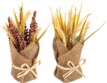 Load image into Gallery viewer, Evergreen Heather And Wheat Burlap Pot Table Decor 2 Designs