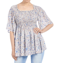 Load image into Gallery viewer, COCO &amp; CARMEN KARI PRINTED SMOCK NECK TOP IN CREAM FLORAL