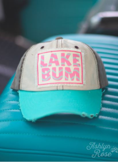 Southern Grace Youth Lake Bum Patch on Beige, Brown and Turquoise Distressed Hat
