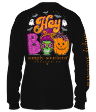 Load image into Gallery viewer, SIMPLY SOUTHERN COLLECTION 2022 YOUTH &quot;HEY BOO&quot; LONG SLEEVE T-SHIRT