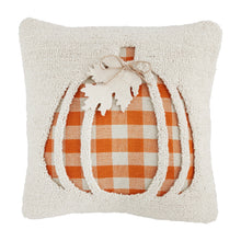 Load image into Gallery viewer, Mud Pie Fall Orange/Cream Plaid Pumpkin Hooked Pillow